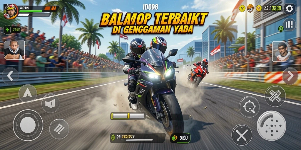 Screenshot gameplay menampilkan balapan motor yang seru dan menegangkan.