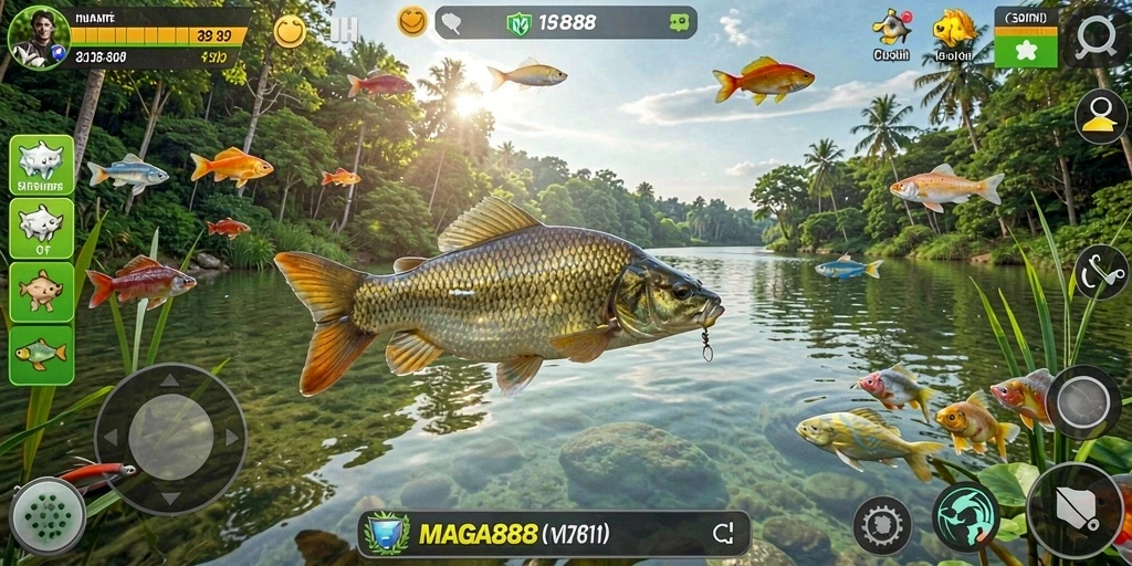 Tampilan gameplay seru dengan aksi memancing di MAGA888.
