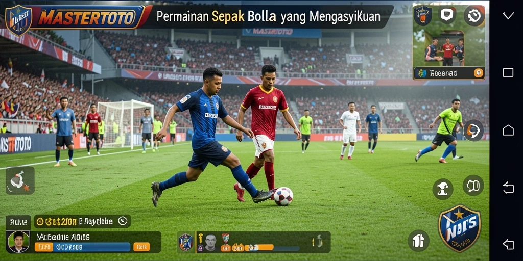 Tampilan utama gameplay MASTERTOTO dengan aksi sepak bola seru.