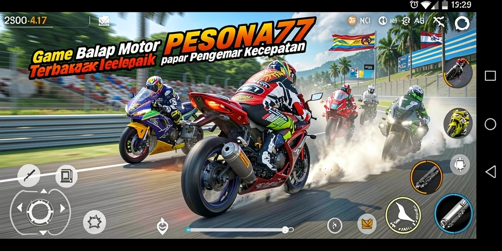 Tampilan gameplay menegangkan di PESONA77 balapan motor.
