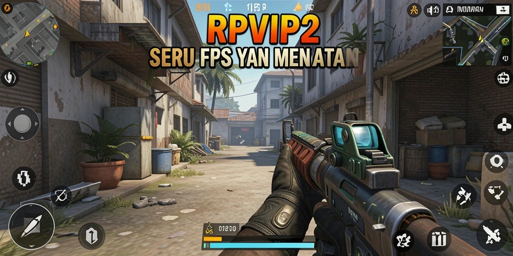 Tangkapan layar RPVIP2 menampilkan aksi tembak-menembak seru dalam arena FPS.