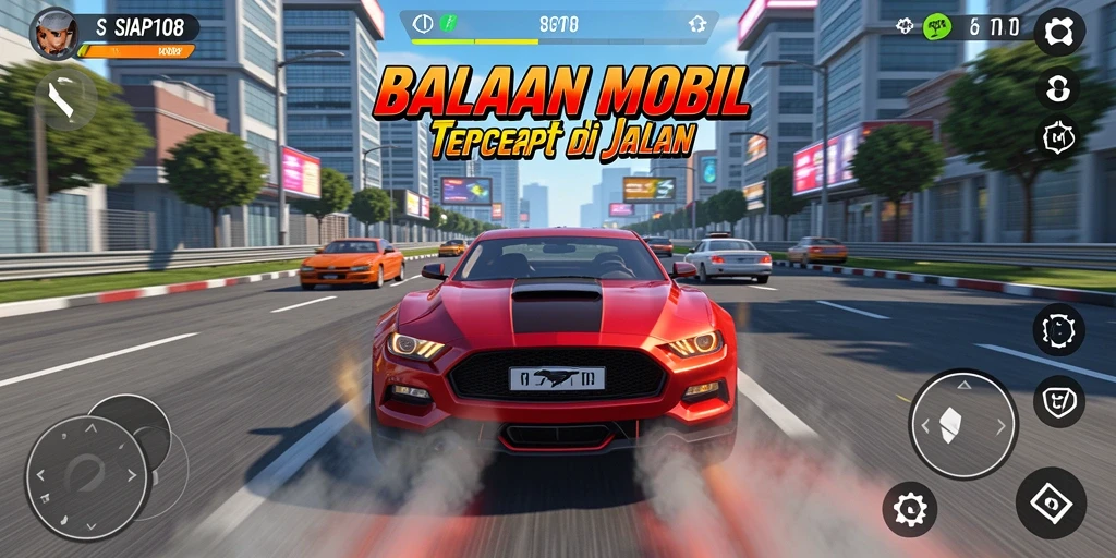Tampilan gameplay balapan mobil yang mendebarkan dan penuh aksi.