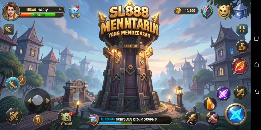 Screenshot gameplay SL888 yang menampilkan aksi menara mempertahankan kerajaan.