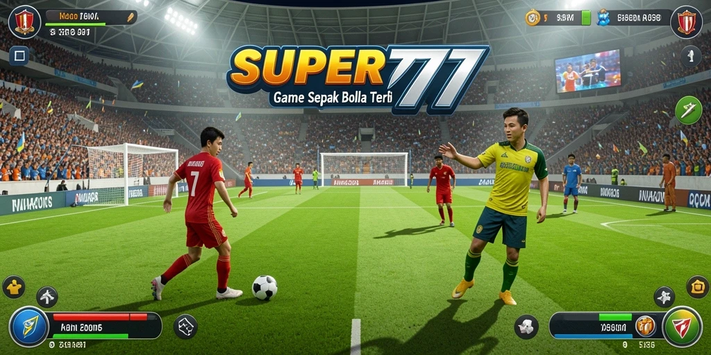 Screenshot SUPER777 menampilkan aksi seru di lapangan sepak bola.