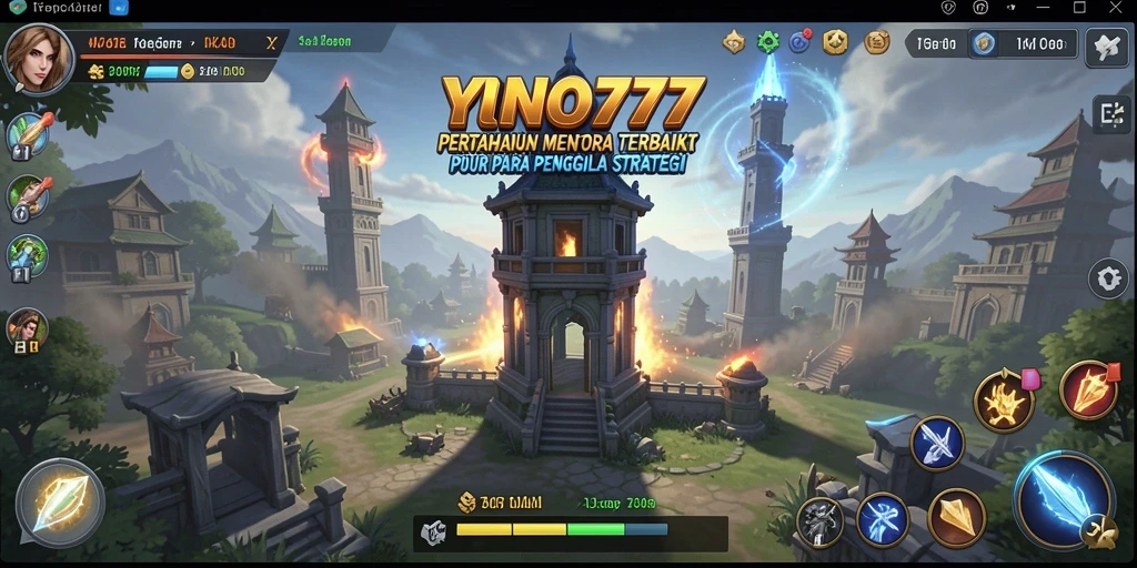Tangkapan layar YONO777 menampilkan pertempuran menara yang epik dan strategis.